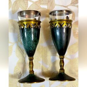 Vintage Oppenheim Israel  Judaism Hand Painted Enamel Brass Kiddush Goblets 4.5”